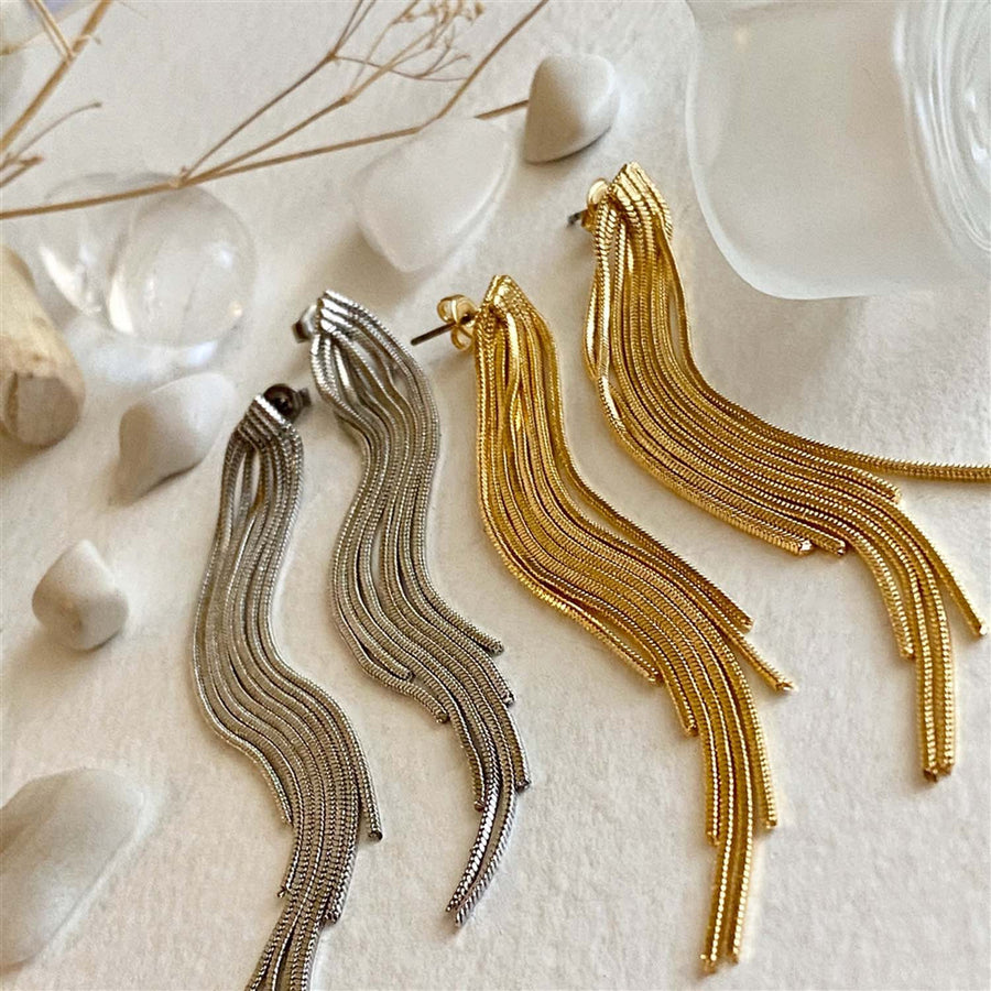 "Sentinel" Cascading Multi-Chain Drop Stud Earrings