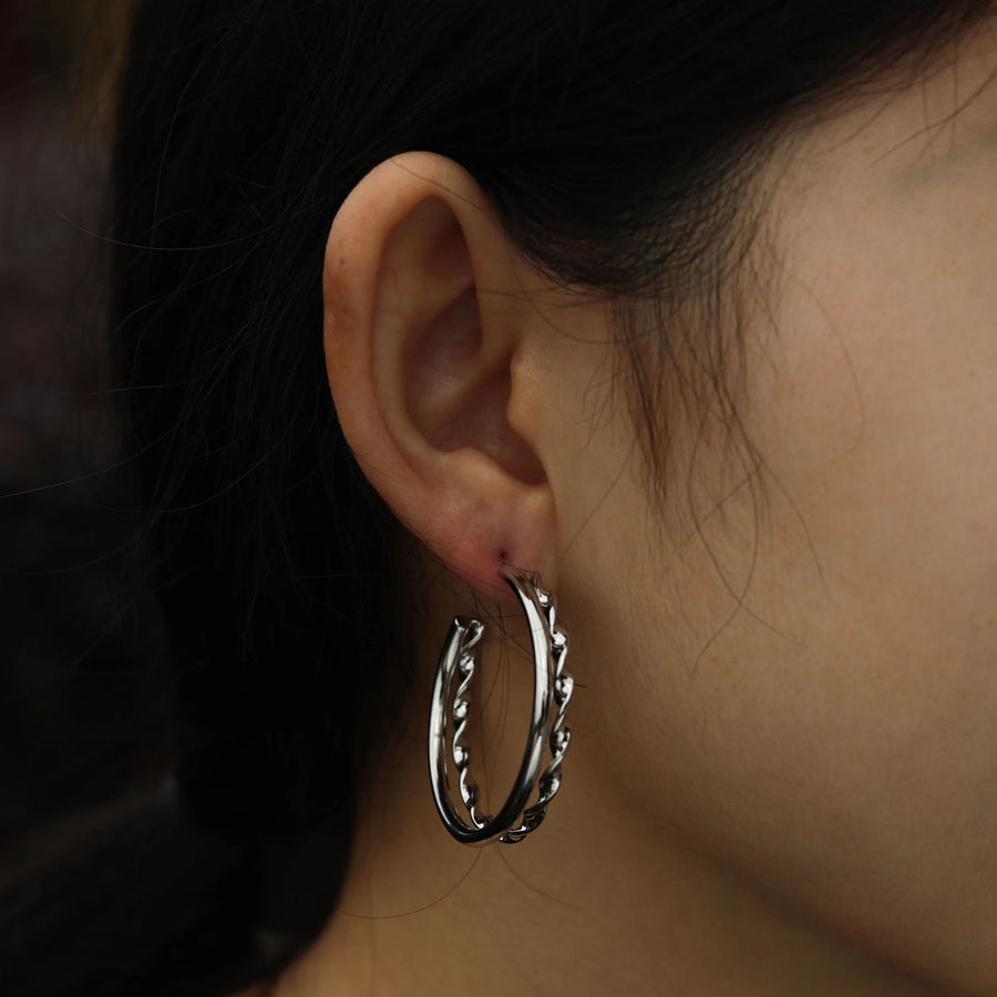 ESME Double Stacked Silver Hoop