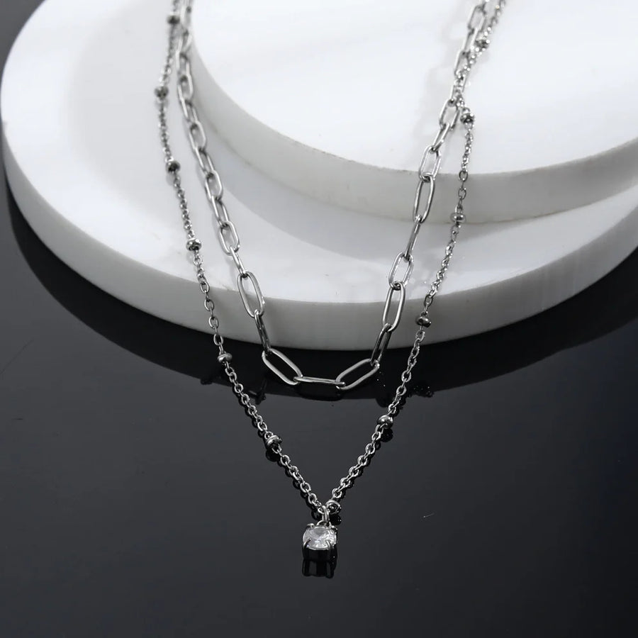 Kateri layered chain necklace zirconia charm