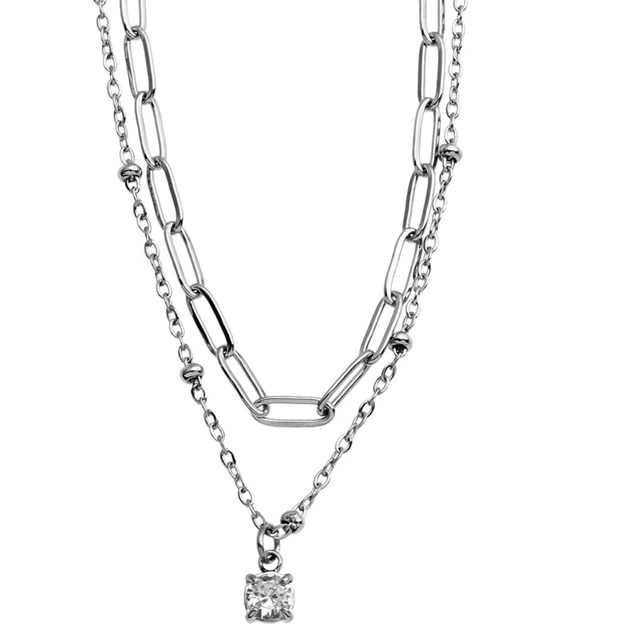 Kateri layered chain necklace zirconia charm