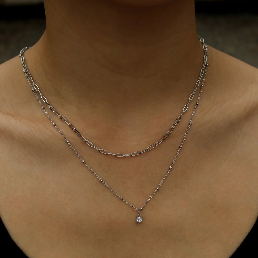 Kateri layered chain necklace zirconia charm