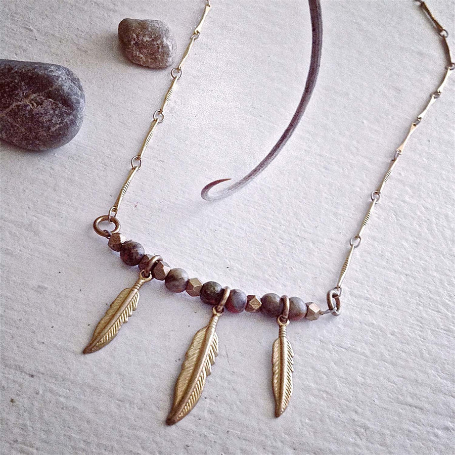 Maligne Brass Feather Necklace