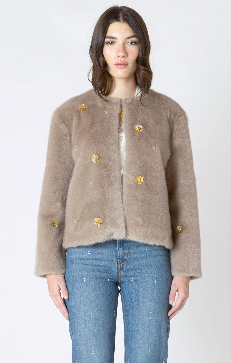 Stephanie Faux Fur Embellished Jacket