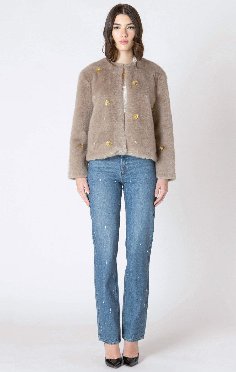 Stephanie Faux Fur Embellished Jacket