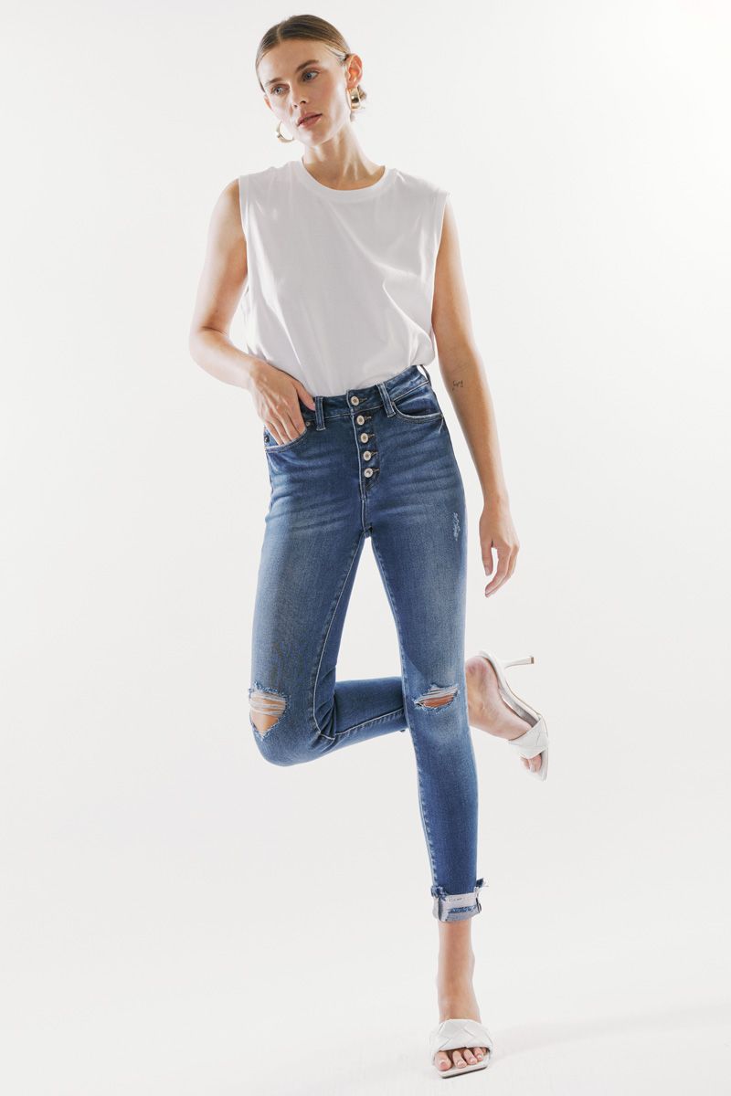 High rise ankle skinny
